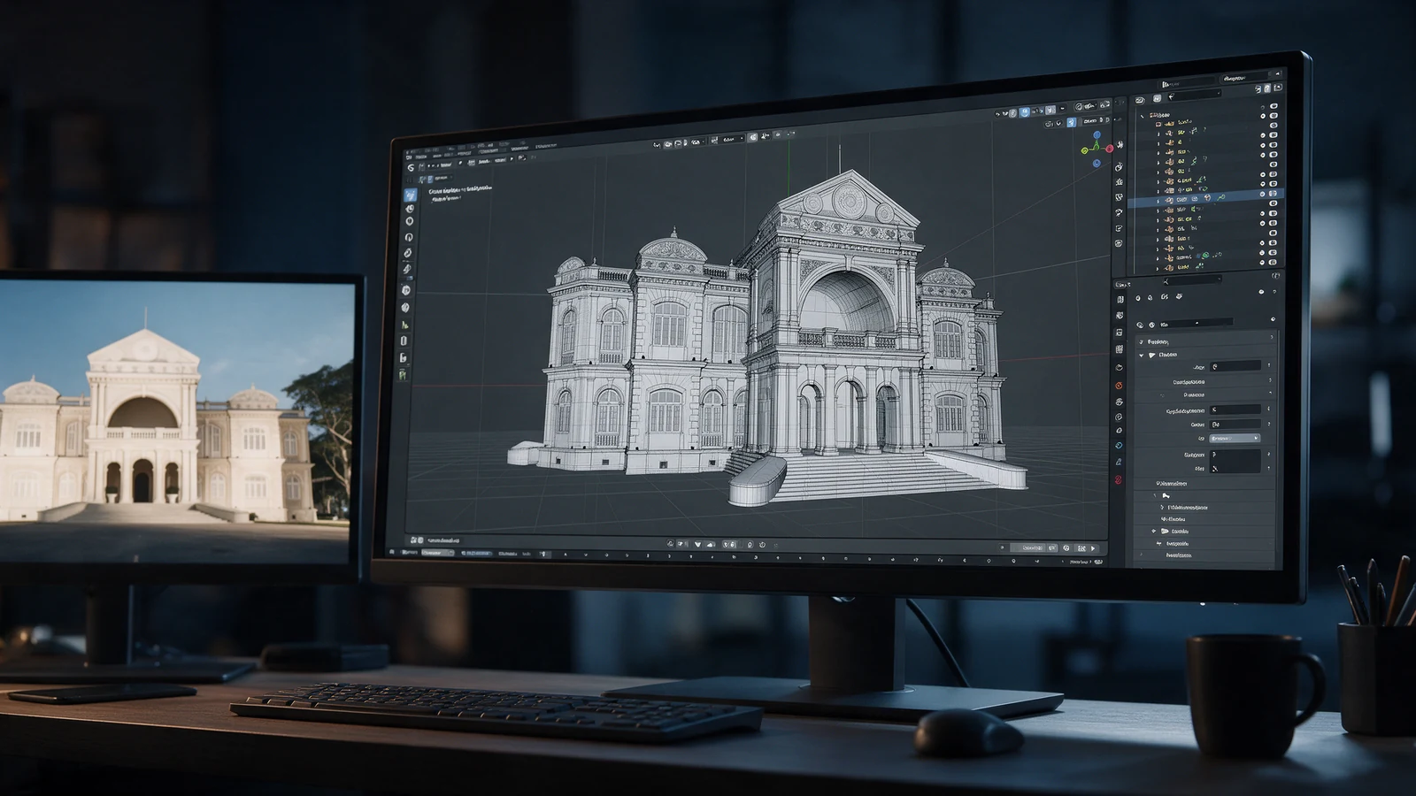 03 Computational 3D Model: Digital twin wireframe modeling of neoclassical architecture