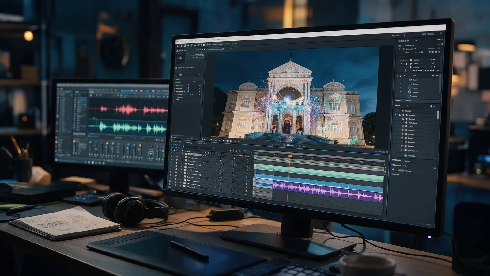 04 Motion & Soundtrack Choreography: Real-time visual timeline animation synced to orchestral audio